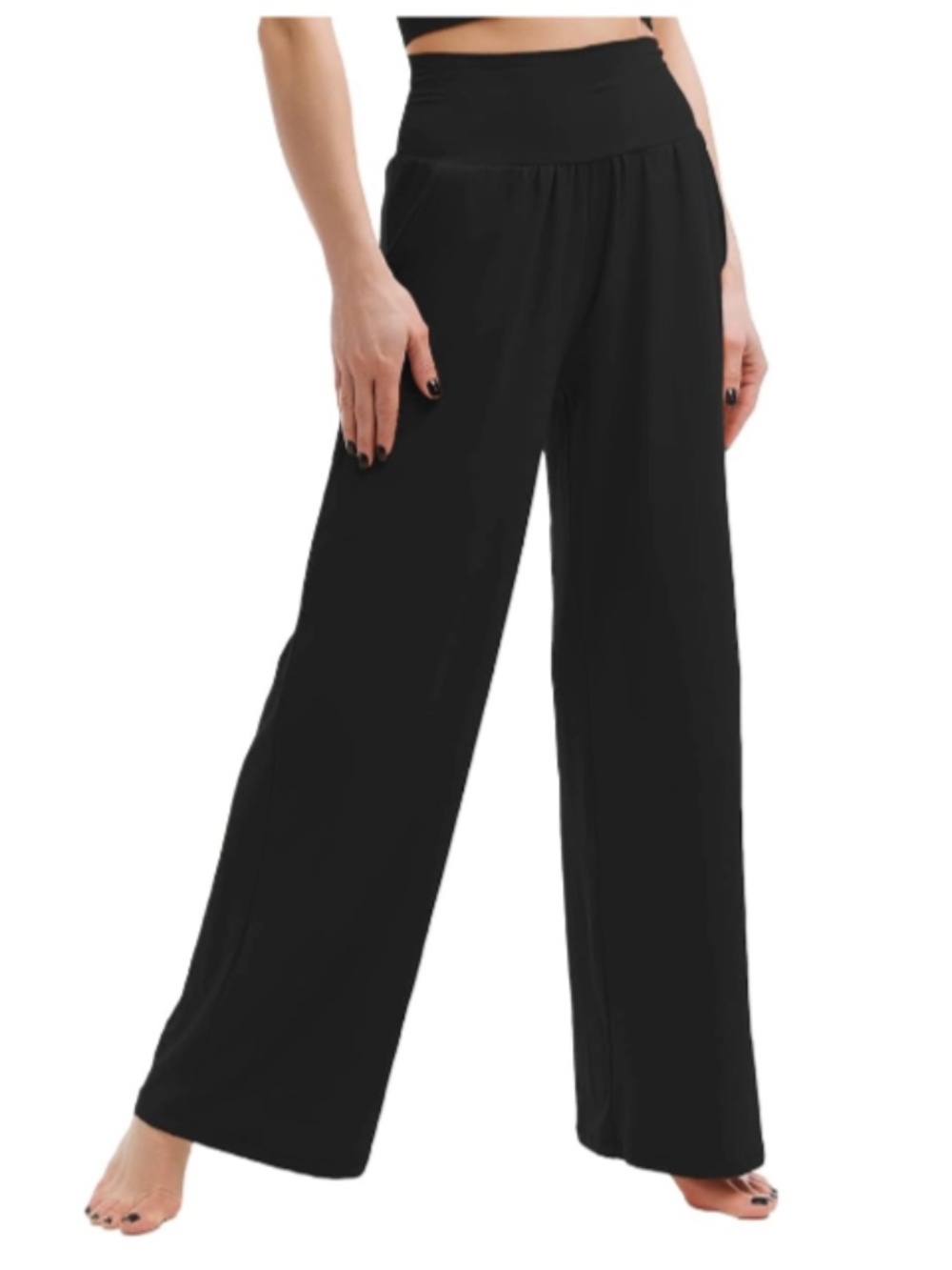 Black High Waisted Loose Fit Yoga Pants Leggings Wide Leg, Size - S